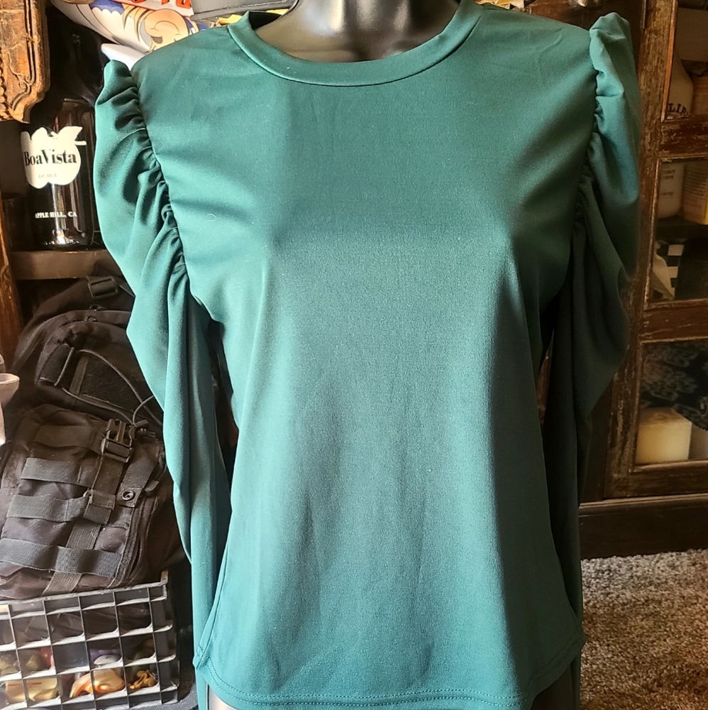 Cute Zara puff sleeved Emerald top - Picture 1 of 5